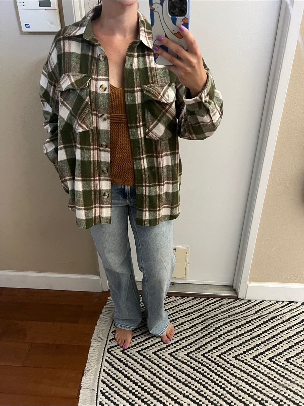 NWOT Olive Plaid Oversized Shacket Jacket - Women’s Cozy Button-Up